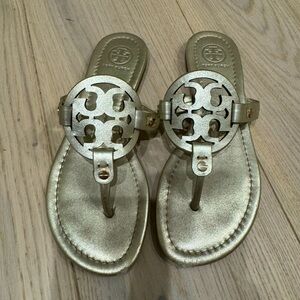 Tory Burch Miller Sandals. Light metallic gold, size 6.5